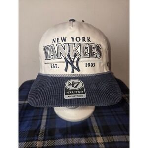New York Yankees '47 Hitch Snapback Hat Cream/Navy Corduroy Rope Cap OSFA